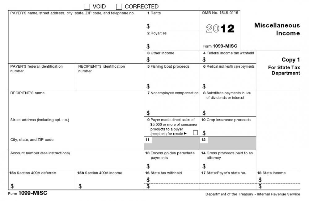 1099 Miscellaneous Income Tax Form 2012