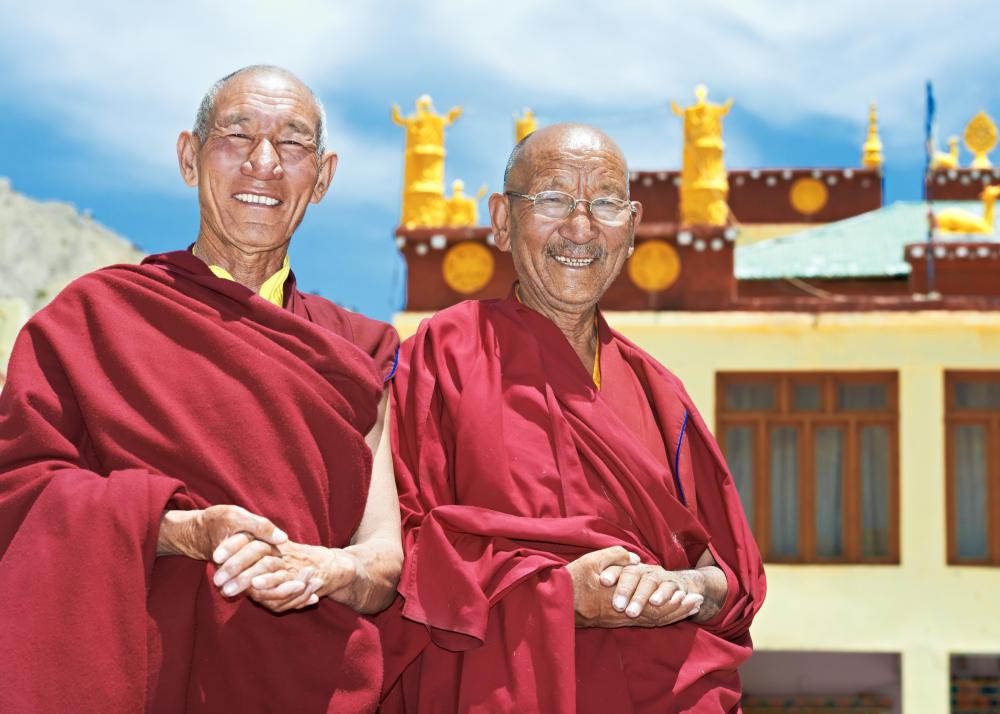 Monks dedicate their lives to religious service and are found in several religions.
