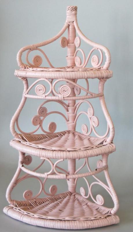 Small corner rattan whatnot shelf.