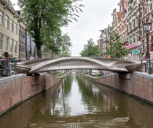 Spanning a canal in Amsterdam, the world’s first 3D-printed steel bridge has opened to foot and bicycle traffic.
