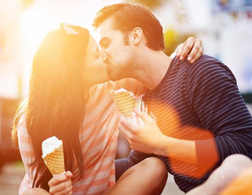 Kissing is a common display of affection.