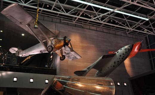 The Smithsonia Air and Space Museum features Charles Lindbergh's plane, the Spirit of St. Louis.