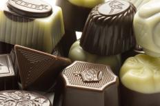 A selection of dark, milk, and white chocolate candies.