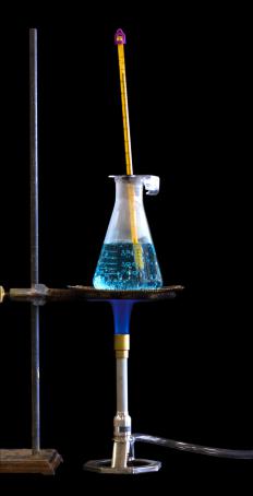 Boiling liquid in an Erlenmeyer flask.