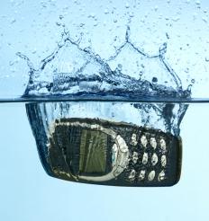 A cell phone dropped in water