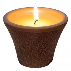 A candle in a holder.