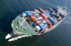 A hydraulic crane can be used to load and unload shipping containers.