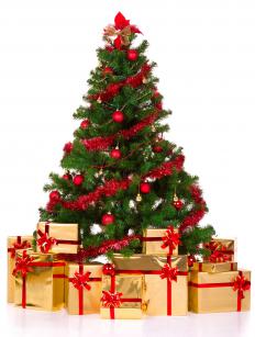 A Christmas tree with glittering ornaments.