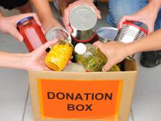 People participating in a food drive.