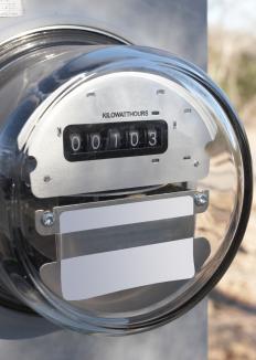 An electric power meter measuring kilowatt hours.