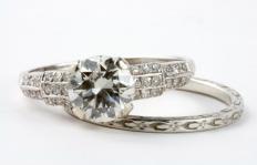 A vintage wedding and engagement ring set.
