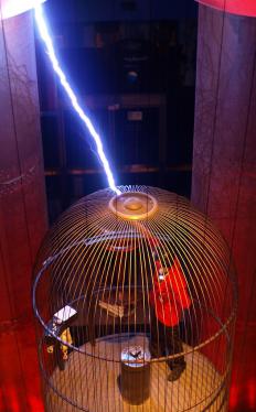 Faraday cage with bolt of electricity