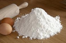 Cake flour and eggs, two of the ingredients in an angel food cake.