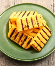 Grilled polenta, which is made with cornmeal.