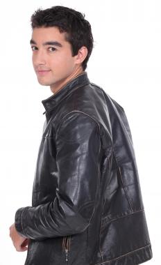 Man in a black leather jacket