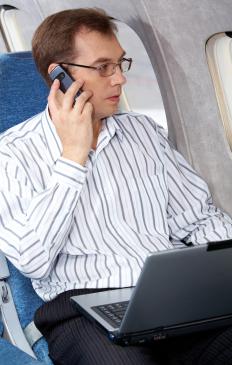 A man on an airplane.