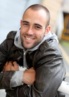 Man wearing a zipped up bomber jacket