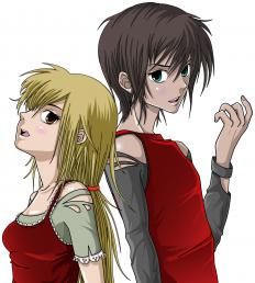 A fan art drawing of manga characters.