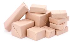 Recycled gifts wrapped in plain paper