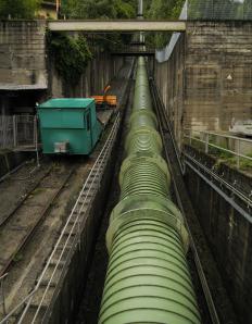 A penstock is used to feed or carry away water.