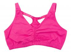 A sports bra made out of moisture wicking fabric.