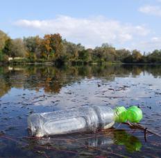 Plastic bottle floating in a lake