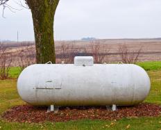 A side view of a residential propane tank.