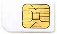 A SIM card, which contains an integrated circuit.