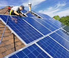 Many photovoltaic cells are put together to create a solar panel.