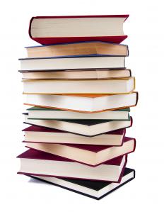 A stack of nonfiction books.