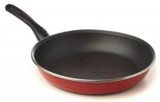 A pan coated with Teflon&reg;, which contains parts made from fluoropolymers.