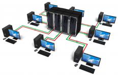 Computers connected to a server.