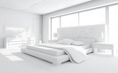 White bedroom with an eastern king (standard king) size bed