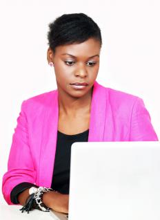 A woman using a computer.