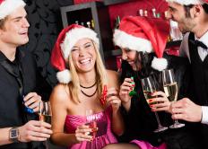 Many people don Santa hats at holiday parties.