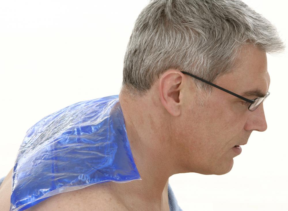 A gel pack can be used to soothe strained neck muscles.