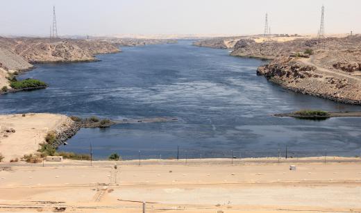 The Aswan Dam controls the flow of the Nile river through Egypt.