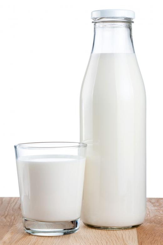 A bottle of milk. Milk allergies are often caused by casein or whey.