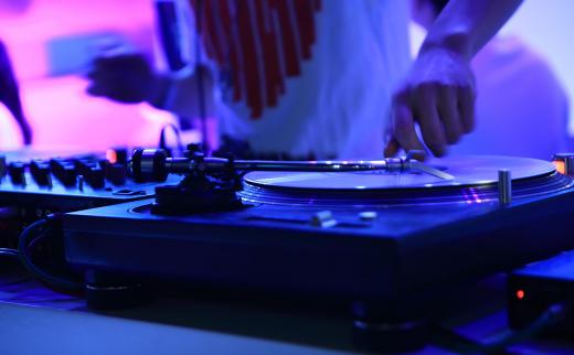 Slipmats are used by disc jockeys to keep records spinning at a consistent rate.