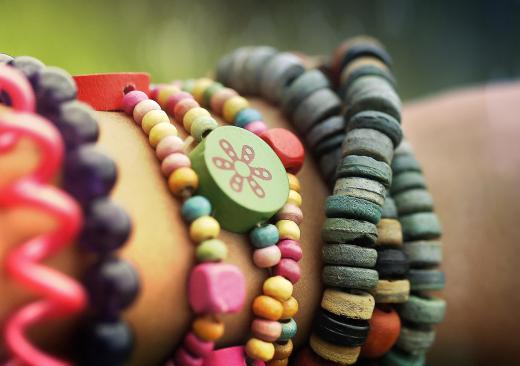 DIY jewelry can include stringing together beads to make necklaces and bracelets.