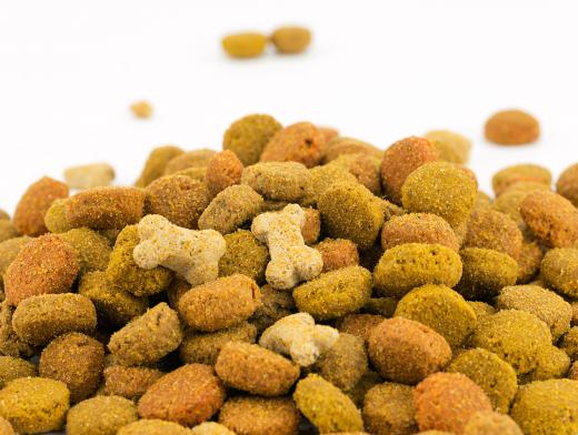 Dry dog food might do best being stored in a container on the floor under a shelf.