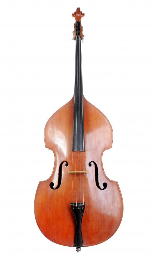 A double bass, which can be used to play artificial harmonics.