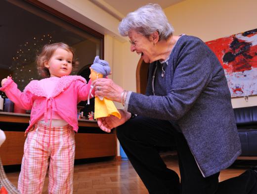 Playing with children may help lift the spirits of an elderly person suffering from depression.