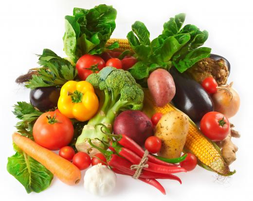 Vegetables, including some that grow on trellises.