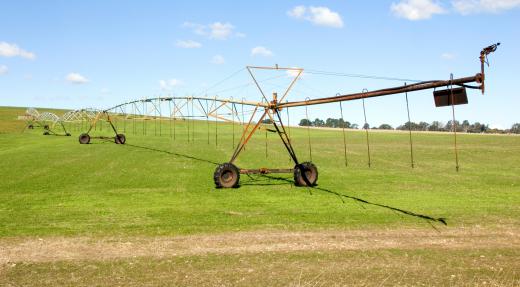 Sprinkler irrigation is a common form of watering for smaller farms.