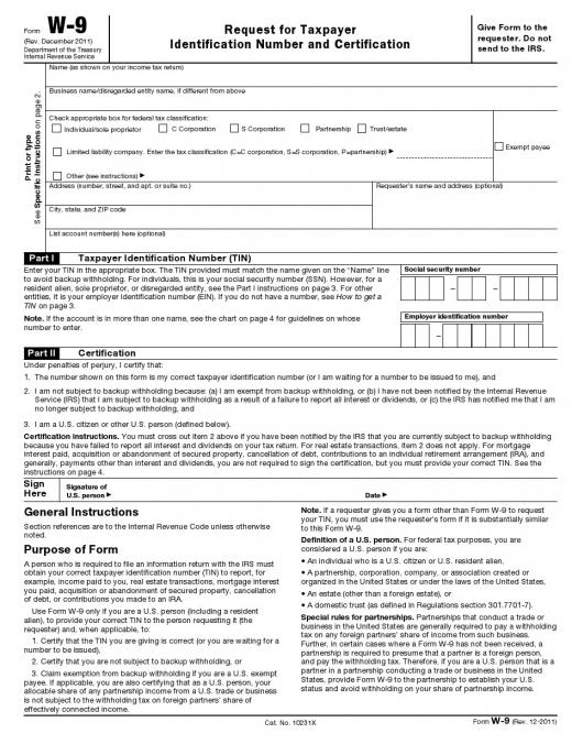 A W-9 form, a type of US tax form.