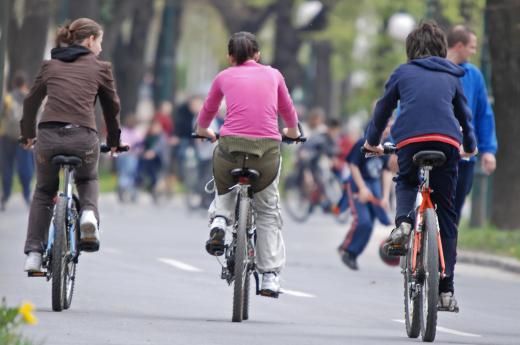 Many cities feature bike lanes or paths for cyclists.