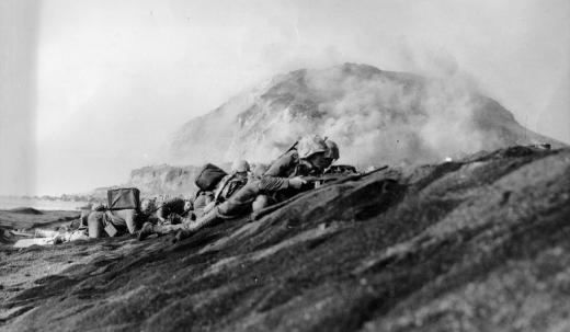 An amphibious assault was carried out in February of 1945 by the U.S. Marine Corps on the island of Iwo Jima.