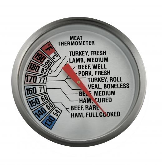 A meat thermometer may be helpful in determining when meat is done.