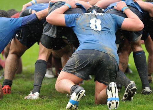 Head trauma often occurs during the course of a rugby match.